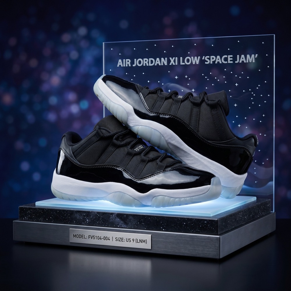 Jordan 11 Retro Low Space Jam Black Varsity Royal FV5104-004 Size 9 10.5W